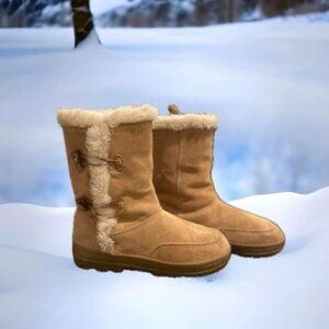 SONOMA Life + Style Women Carmel Brown Suede Leather Faux Fur Snow Boots Size: 7